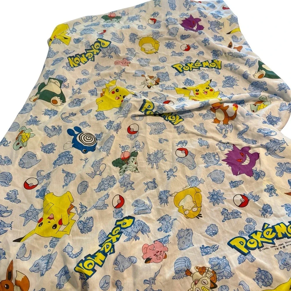 Vintage Pokemon Pikachu Twin Bed Fitted Sheet & Pillowcase 1998 Nintendo USA